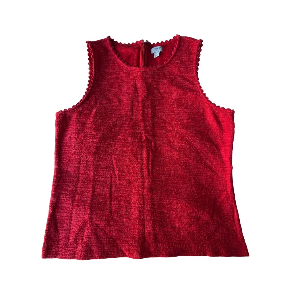 J.Crew Womens Red Textured Scalloped Trim Sleeveless Shell Top Size L Zip Back